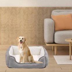 HappyCare Textiles Rectangle Orthopedic Bolster Cat & Dog Bed, Gray, Large