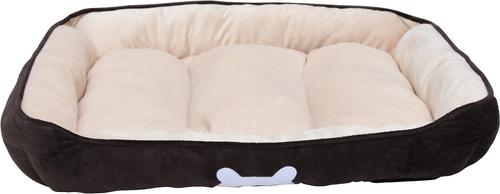 Show full view: HappyCare Textiles Rectangle Ultra-Soft Bolster Cat & Dog Bed, Brown, Large slide 2 of 5