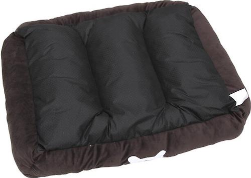 Show full view: HappyCare Textiles Rectangle Ultra-Soft Bolster Cat & Dog Bed, Brown, Large slide 3 of 5