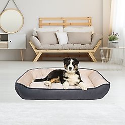 HappyCare Textiles Rectangle Ultra-Soft Bolster Cat & Dog Bed, Burn Out Gray, Large