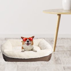 HappyCare Textiles Rectangle Ultra-Soft Bolster Cat & Dog Bed, Coffee Oxford, Medium