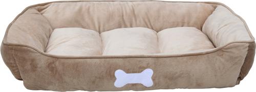 Show full view: HappyCare Textiles Rectangle Ultra-Soft Bolster Cat & Dog Bed, Khaki, Large slide 2 of 5