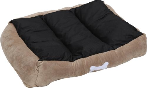 Show full view: HappyCare Textiles Rectangle Ultra-Soft Bolster Cat & Dog Bed, Khaki, Large slide 3 of 5