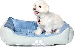 HappyCare Textiles Reversible Signature Bolster Dog Bed, Blue