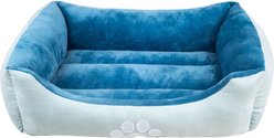 HappyCare Textiles Reversible Signature Bolster Dog Bed, Medium, Blue