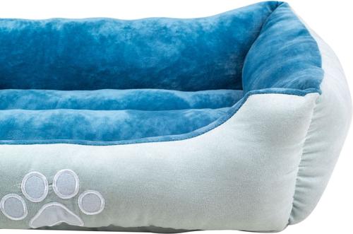 Show full view: HappyCare Textiles Reversible Signature Bolster Dog Bed, Medium, Blue slide 4 of 6