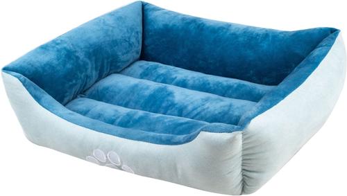 Show full view: HappyCare Textiles Reversible Signature Bolster Dog Bed, Medium, Blue slide 2 of 6