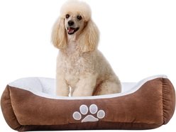 HappyCare Textiles Reversible Signature Bolster Dog Bed, Medium, Brown
