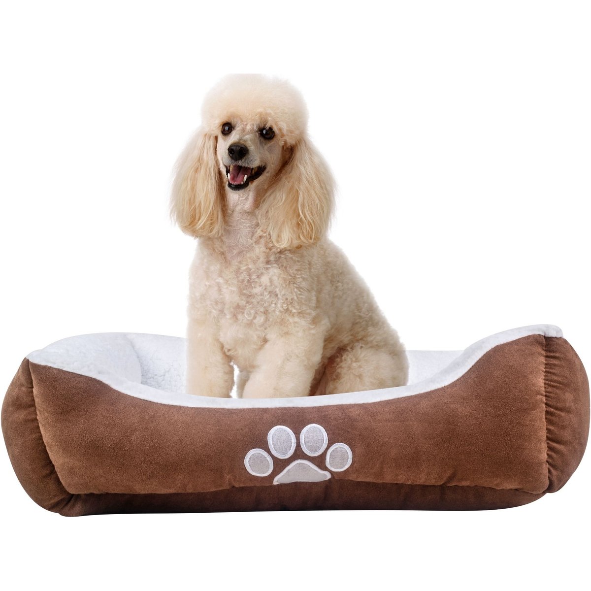 HappyCare Textiles Reversible Signature Bolster Dog Bed, Medium, Brown