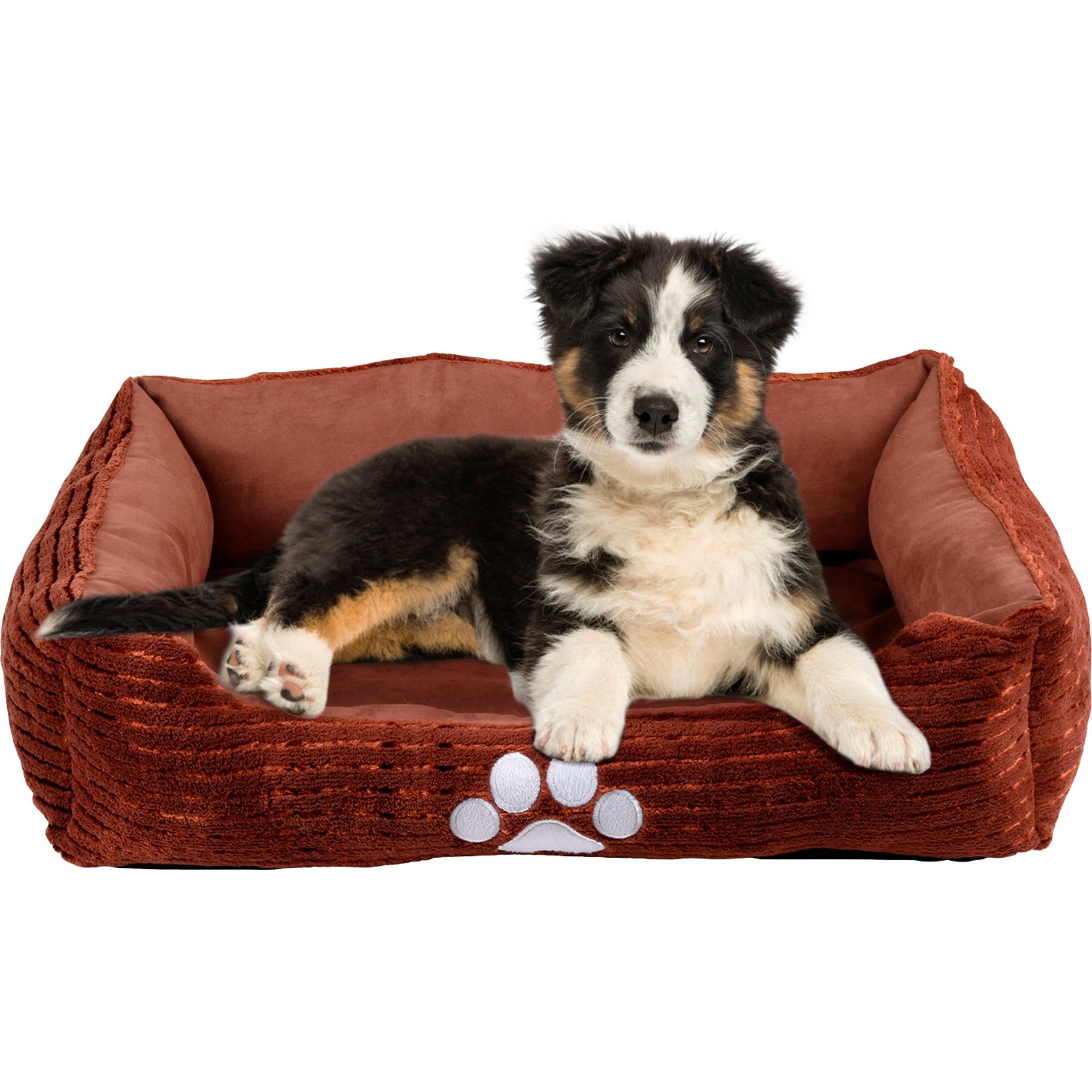 HappyCare Textiles Reversible Signature Bolster Dog Bed, Medium, Coffee