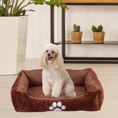 Show full view: HappyCare Textiles Reversible Signature Bolster Dog Bed, Medium, Coffee slide 6 of 7
