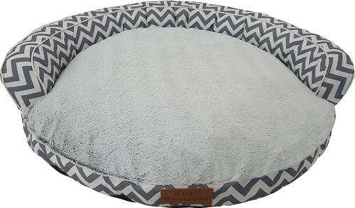 Show full view: HappyCare Textiles Round Bolster Cat & Dog Bed, Chevron Grey, Small slide 2 of 5