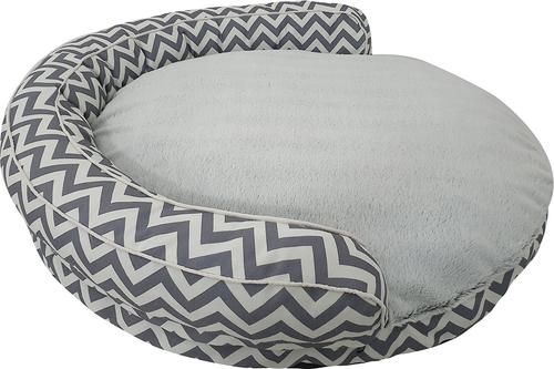 Show full view: HappyCare Textiles Round Bolster Cat & Dog Bed, Chevron Grey, Small slide 3 of 5