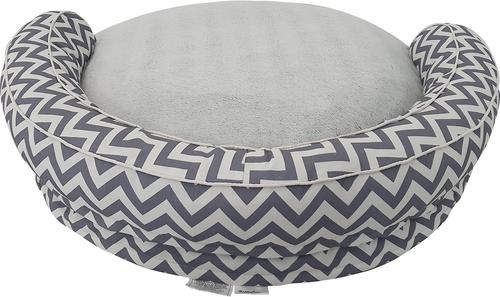 Show full view: HappyCare Textiles Round Bolster Cat & Dog Bed, Chevron Grey, Small slide 4 of 5