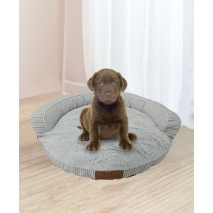 HappyCare Textiles Round Bolster Cat & Dog Bed, Stripe Grey, Small