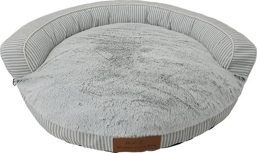 Show full view: HappyCare Textiles Round Bolster Cat & Dog Bed, Stripe Grey, Small slide 2 of 5