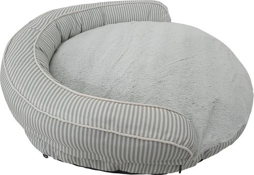 Show full view: HappyCare Textiles Round Bolster Cat & Dog Bed, Stripe Grey, Small slide 3 of 5
