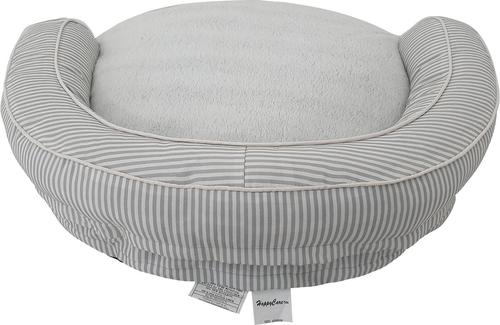 Show full view: HappyCare Textiles Round Bolster Cat & Dog Bed, Stripe Grey, Small slide 4 of 5