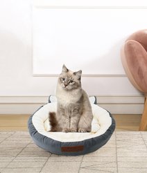 HappyCare Textiles Round Cat Bed, Solid Grey, Medium