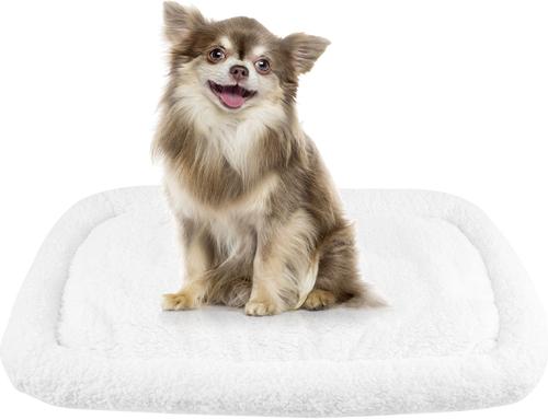 Show full view: HappyCare Textiles Self Heating Cozy Sherpa Bolster Cat & Dog Bed, White, Medium slide 2 of 6