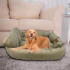 HappyCare Textiles Suede Fluffy Multi Functional Mat Bolster Dog & Cat Bed, Brown, Large