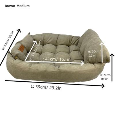 Show full view: HappyCare Textiles Suede Fluffy Multi Functional Mat Bolster Dog & Cat Bed, Brown, Medium slide 8 of 12