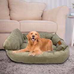 HappyCare Textiles Suede Fluffy Multi Functional Mat Bolster Dog & Cat Bed, Brown, Small