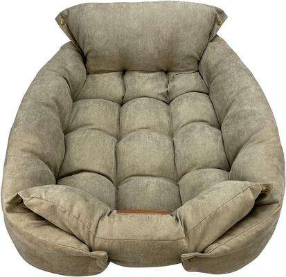 Show full view: HappyCare Textiles Suede Fluffy Multi Functional Mat Bolster Dog & Cat Bed, Brown, Small slide 3 of 11