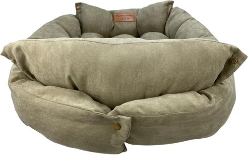Show full view: HappyCare Textiles Suede Fluffy Multi Functional Mat Bolster Dog & Cat Bed, Brown, Small slide 9 of 11