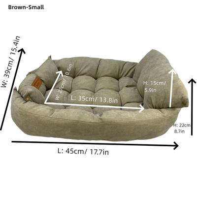 Show full view: HappyCare Textiles Suede Fluffy Multi Functional Mat Bolster Dog & Cat Bed, Brown, Small slide 7 of 11