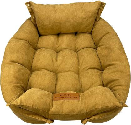 Show full view: HappyCare Textiles Suede Fluffy Multi Functional Mat Bolster Dog & Cat Bed, Yellow, Large slide 3 of 11