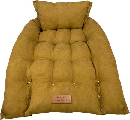 Show full view: HappyCare Textiles Suede Fluffy Multi Functional Mat Bolster Dog & Cat Bed, Yellow, Large slide 4 of 11