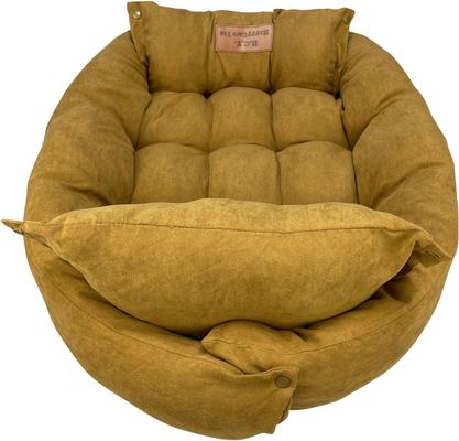 Show full view: HappyCare Textiles Suede Fluffy Multi Functional Mat Bolster Dog & Cat Bed, Yellow, Large slide 8 of 11
