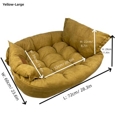 Show full view: HappyCare Textiles Suede Fluffy Multi Functional Mat Bolster Dog & Cat Bed, Yellow, Large slide 7 of 11
