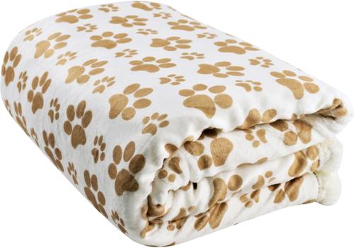 Show full view: HappyCare Textiles Ultra Soft Cozy Flannel Paw Print Sherpa Cat & Dog Blanket, 50x60-in, Gold slide 2 of 6