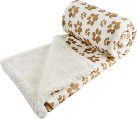 Show full view: HappyCare Textiles Ultra Soft Cozy Flannel Paw Print Sherpa Cat & Dog Blanket, 50x60-in, Gold slide 4 of 6