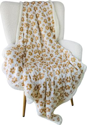 Show full view: HappyCare Textiles Ultra Soft Cozy Flannel Paw Print Sherpa Cat & Dog Blanket, 50x60-in, Gold slide 3 of 6