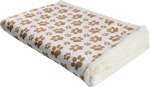 Show full view: HappyCare Textiles Ultra Soft Cozy Flannel Paw Print Sherpa Cat & Dog Blanket, 50x60-in, Gold slide 6 of 6