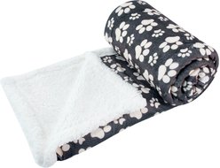 HappyCare Textiles Ultra Soft Cozy Flannel Paw Print Sherpa Cat & Dog Blanket, 50x60-in, Grey