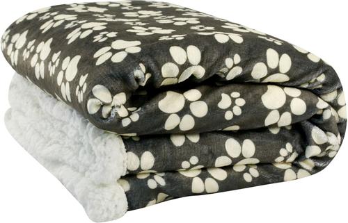 Show full view: HappyCare Textiles Ultra Soft Cozy Flannel Paw Print Sherpa Cat & Dog Blanket, 50x60-in, Grey slide 2 of 6