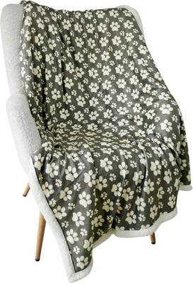 Show full view: HappyCare Textiles Ultra Soft Cozy Flannel Paw Print Sherpa Cat & Dog Blanket, 50x60-in, Grey slide 3 of 6