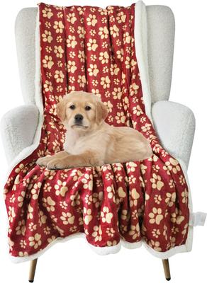 Show full view: HappyCare Textiles Ultra Soft Cozy Flannel Paw Print Sherpa Cat & Dog Blanket, 50x60-in, Red slide 3 of 5