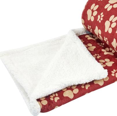 Show full view: HappyCare Textiles Ultra Soft Cozy Flannel Paw Print Sherpa Cat & Dog Blanket, 50x60-in, Red slide 4 of 5