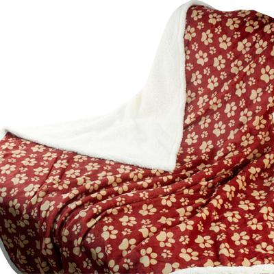 Show full view: HappyCare Textiles Ultra Soft Cozy Flannel Paw Print Sherpa Cat & Dog Blanket, 50x60-in, Red slide 5 of 5