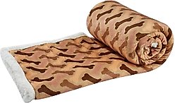 HappyCare Textiles Ultra Soft Cozy Flannel Paw Print Sherpa Cat & Dog Blanket, 50x60-in, Taupe