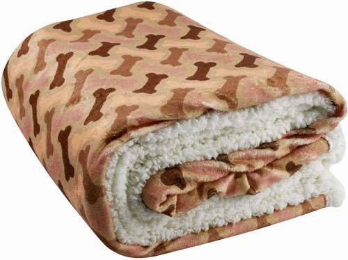 Show full view: HappyCare Textiles Ultra Soft Cozy Flannel Paw Print Sherpa Cat & Dog Blanket, 50x60-in, Taupe slide 3 of 5