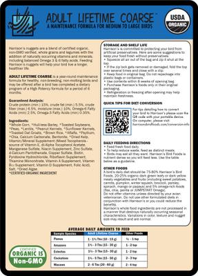 Show full view: Harrison's Bird Foods Adult Lifetime Coarse Organic Pellet Bird Food, 25-lb bag slide 2 of 9