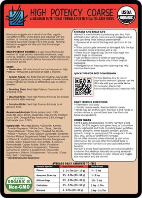 Show full view: Harrison's Bird Foods High Potency Coarse Organic Pellet Bird Food, 5-lb bag slide 2 of 9