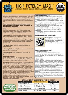 Show full view: Harrison's Bird Foods High Potency Mash Organic Powder Bird Food, 1-lb bag slide 2 of 8