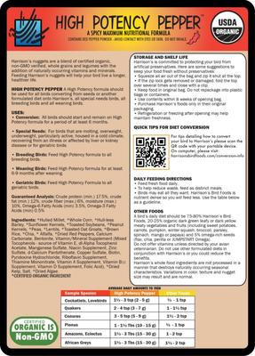 Show full view: Harrison's Bird Foods High Potency Pepper Organic Pellet Bird Food, 1-lb bag slide 2 of 8